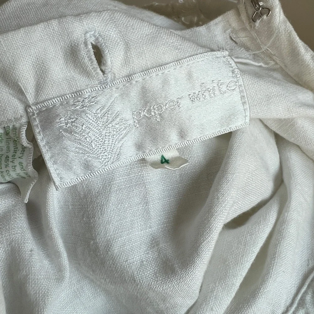Vintage Paper White Dress Linen Cotton Lace Embroidery Cottagecore Kids Girls